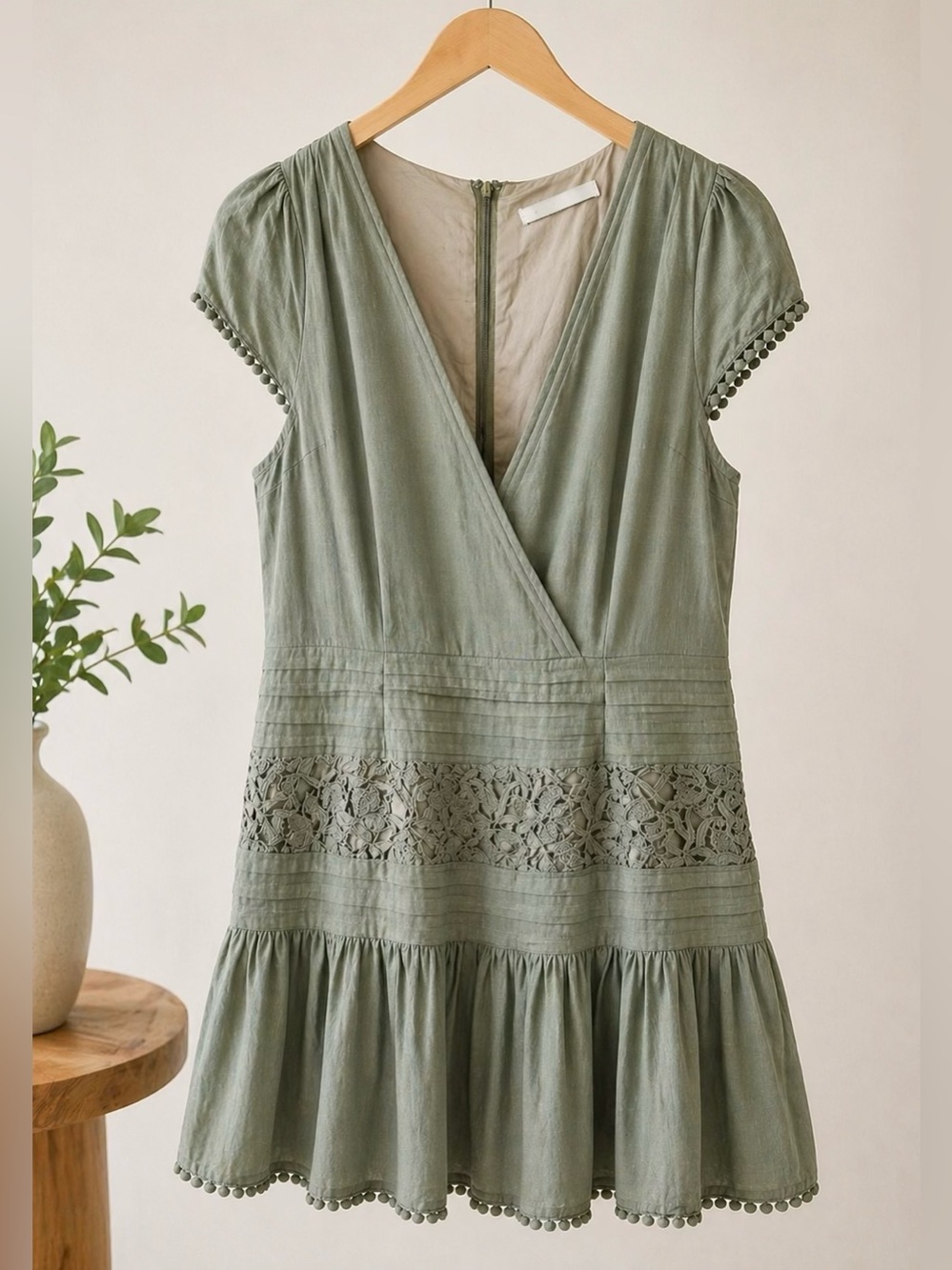 SAINTS + SECRETS Mini Wrap Sun Dress in Sage Green